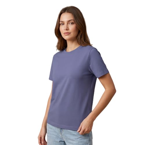 Image of NOBERO 100% Cotton T-Shirts for Women Stylish | Regular Fit | Solid T Shirts for Women 180 GSM Combed Cotton | Crew Neck Half Sleeve
