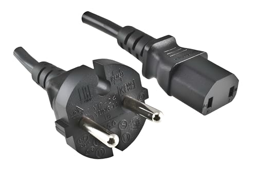 DINIC Netzkabel Europa CEE 7/17 auf C17, 1mm², Konturenstecker, VDE, schwarz, Länge 2,00m