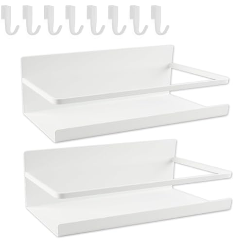 TerraShine マグネットラック 2個セット キッチンラック バスルームラッ ク マグネット 冷蔵庫ラ ック 隙間収納 超強力マグネット 穴開け不要 フック8個付き キッチン/風呂場/洗面所/収納壁用 (ホワイト）