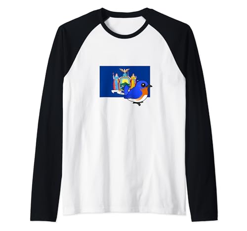 State Bird of New York Eastern Bluebird Birdorable Cartoon Raglan Baseball Tee
