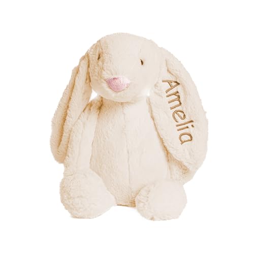 Personalized Super Soft Plush Bunny - Stuffed Animal Toy for Kids - Custom Gift with Embroidered Name on Ear for Easter