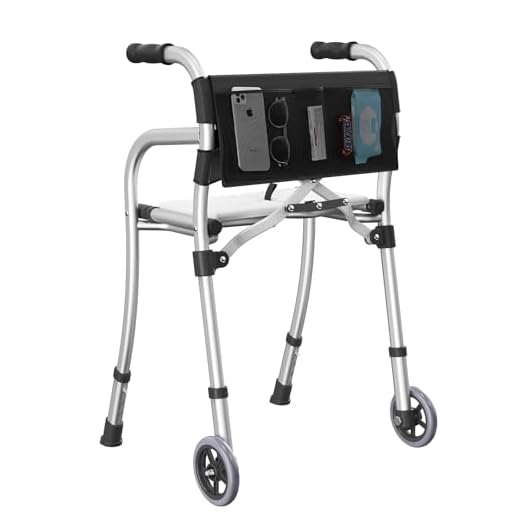 Walkers for Seniors, Folding Standard Walker with Seat, Lightweight Aluminum Mobility Rolling Walker for Seniors and Adults, Compact Travel Walker Height Adjustable, Supports 350 lbs，Only 8LBS
