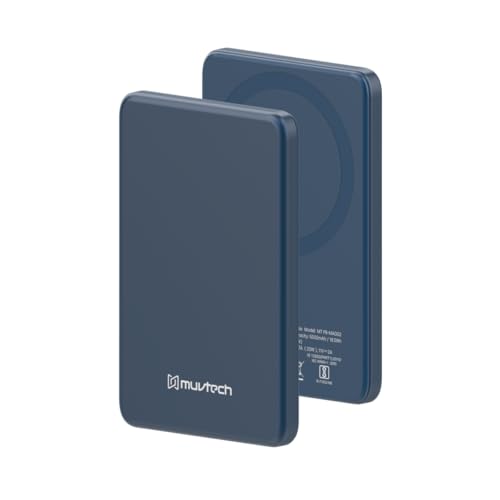 Image of Muvtech Aeroslim 5000mAh Slimmest Magnetic Wireless Power Bank, Metal Body, Ultra Slim Mini Pocket Size, 20W Fast Charging, Type-C in /Out for iPhone, Samsung & Pixel