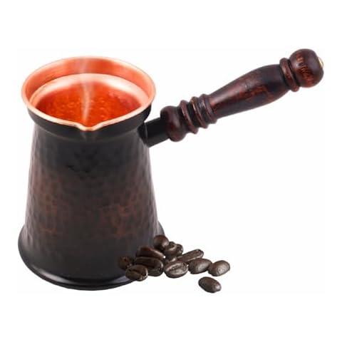 STAGLIFE Antique Copper Turkish Greek Arabic Thick Coffee Pot with Wooden Handle Cezve Ibrik Briki Coffee Maker (Medium) Cover