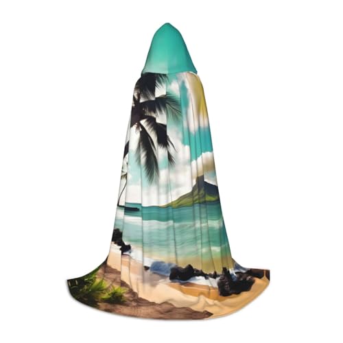 Cape à capuche imprimée palmiers pour un déguisement d'Halloween original et facile à enfiler