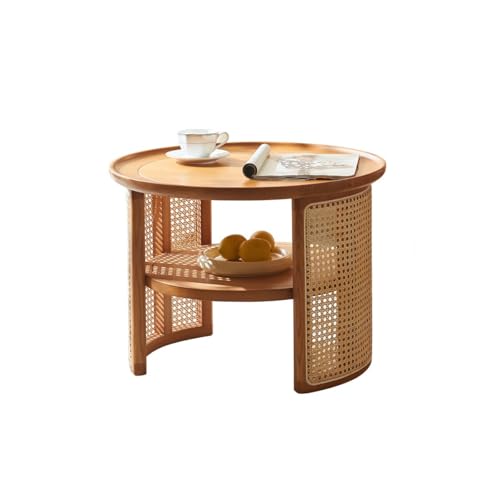eexbz Sofa Home Living Room Sofa Side Table High and Low Wabi-sabi Style Retro Wooden Rattan Small Coffee Table Low Table Sofas for Living Room(B,S-45x55cm)