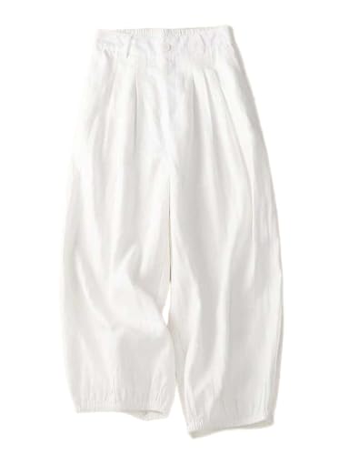 Women's Baggy Casual Cotton Linen Pants Summer Comfy High Waisted Wide Leg Pants