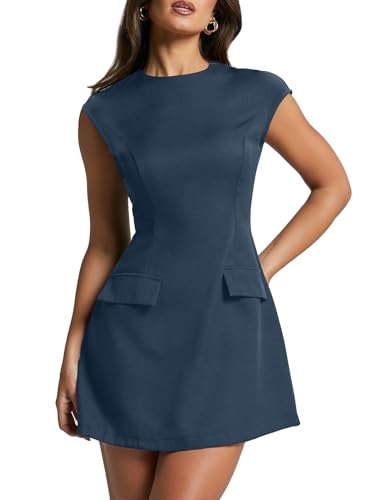 Image of oten Women's Sexy Cap Sleeve Mock Neck Mini Dress A-Line Flare Club Night Out Party Short Dresses