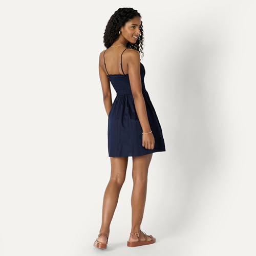 Image of Amazon Essentials Women's Regular-Fit Cotton Sateen Smocked Bodice Dress