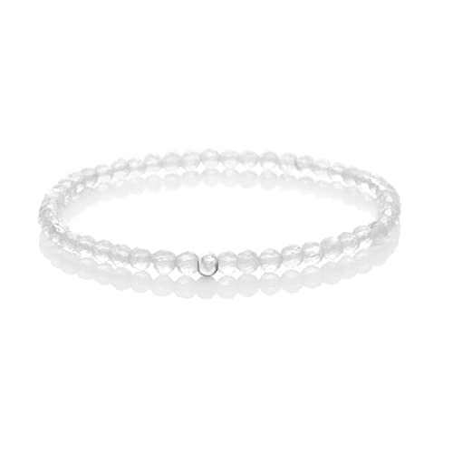 BERGERLIN Bergkristall Armband echt mit 925 Sterling Silberperle - facettierte Perlen - Größe M