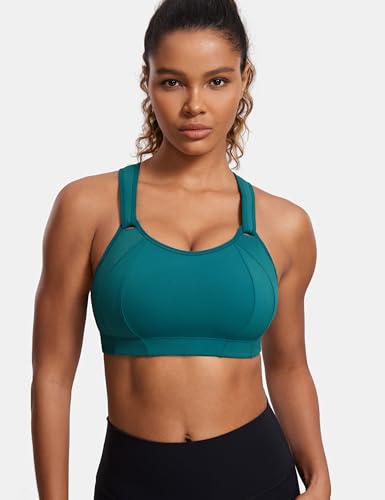 Image of SYROKAN Women's Sports Bra Front Adjustable Padded | High Impact, Racerback, Wireless, Plus Size, Full Coverage, Running Bra