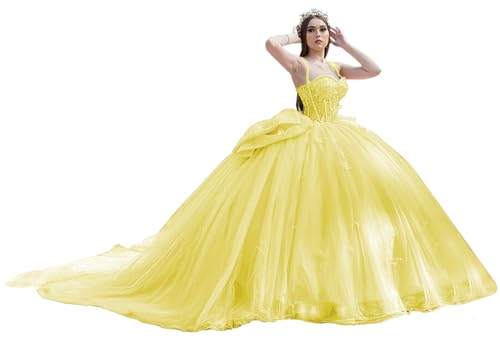 BESELE Gorgeous Yellow Quinceanera Dress 2023 with Train Lace Beaded Puffy Ball Gown with Butterfly DAMA Dresses for Quinceanera 8