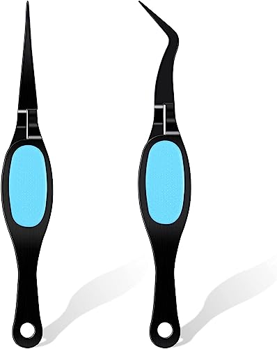 Image of Craft Tweezers - Reverse, Curved, Stainless Steel Soft Grip Precision Tweezers for DIY Craft, Jewelry, Beading, Electronics, Laboratory Work (Black)