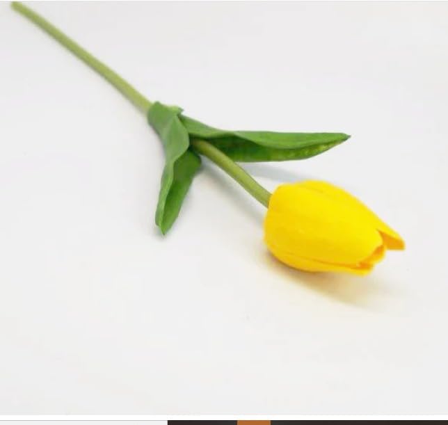 Image of Garden Art Artificial Tulip Flowers (Pack of 5) | Real Touch Silicone Single Stem Tulips for Home Decor, Living Room, Office, Vase & Wedding Decoration GAASTFB-1H-33Y (Yellow)