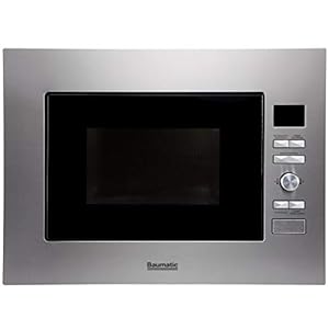 Baumatic 28 Litre Built In Microwave Oven & Grill Frameless Design Black Glass & Silver Model BMEMWBI28SS -2 Years Full…