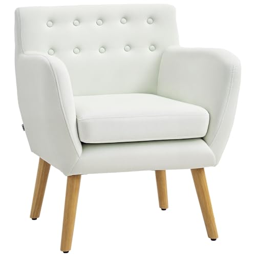 HOMCOM Sillón de Salón Moderno Butaca para Dormitorio con Reposabrazos y Patas de Madera Sofá Individual Carga 125 kg para Oficina Sala de Estar Crema