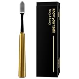 Z-VAPRESS Gold Ceramic Travel Toothbrush Gold-Plated Deluxe Toothbrush with 2 Free Replacement Heads with Soft Silicone White bristles