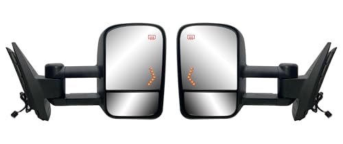 Pair Right and Left Side Door Towing Mirror Power and Heated with Signal Light on Glass Textured Back Cover For Chevy Silverado Sierra 1500 2500 3500HD from 2003 to 2006
