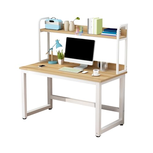 パソコンデスク,在宅ワーク デスク,本棚テーブル,厚みのあるボードで、変形しにくく、割れにくく、耐久性があり、さまざまなシナリオに適しています。(Beige B,100*60*149cm/39.4*23.6*58.7in)
