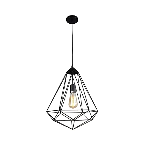 Luz retro de techo negro tipo colgante de granero vintage con jaula industrial de diamante E27 2