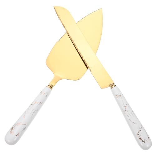 FONDOTIN Juego de Cuchillo y Pala para Tartas Mango de Cerámica Acero Inoxidable Resistente Cortador de Queso y Espátula para Servir Pasteles Adecuado para Repostería Hogar y Eventos