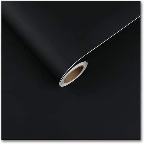 Image of WISDOM Glossy & Matte Vinyl Wallpaper Peel & Stick Self Adhesive Vinyl Wallpaper for Kitchen Cabinet Furniture Countertop (24x82 Inch, Black Matte)