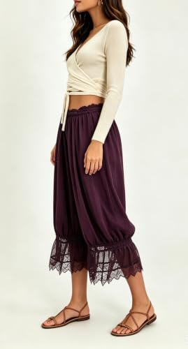 Image of UAURORAO Women Lace Trim Bloomer Pants Flowy Culottes Pantaloons Bloomers