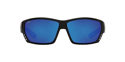 Costa Del Mar Men's Tuna Alley 580P Polarized Rectangular Sunglasses, Matte Black/Grey Blue Mirrored Polarized-580P, 62 mm