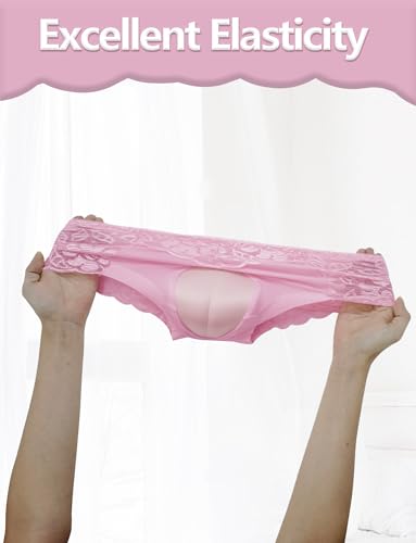 SEAUR Men's Sexy Lace Underwear Crossdresser Camel Toe Shaping Hiding Gaff Panty See Through Mesh Briefs2