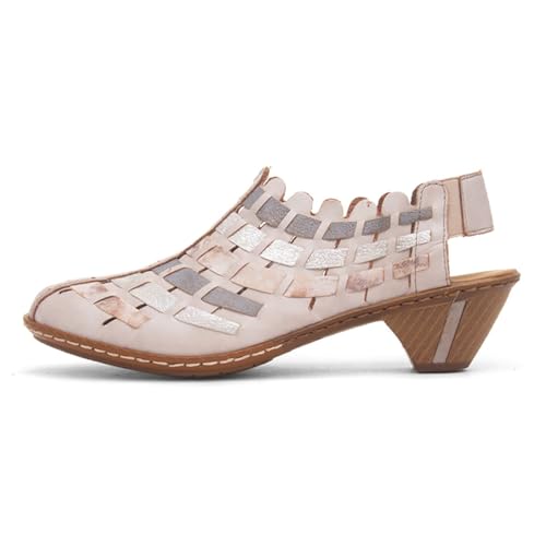 Image of Rieker 46778 Sina Women's Heels - Sling-Backs, Leather Upper, Hand-Woven Design, Anti-Stress Comfort, Flexible Sole, Secure Fit, and Timeless Everyday Style
