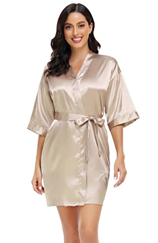 Image of Women's Pure Short Silky Robes Bridesmaid Bride Party Satin Robes Sleepwear