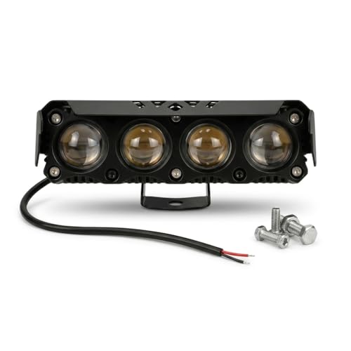 Image of 4 Lens LED Auxiliary Fog Light 40W for Motorcycle | 12V Waterproof Driving Lamp | Black Metal Body | Universal Fit Spotlight | With Mounting Bracket | High Brightness Beam