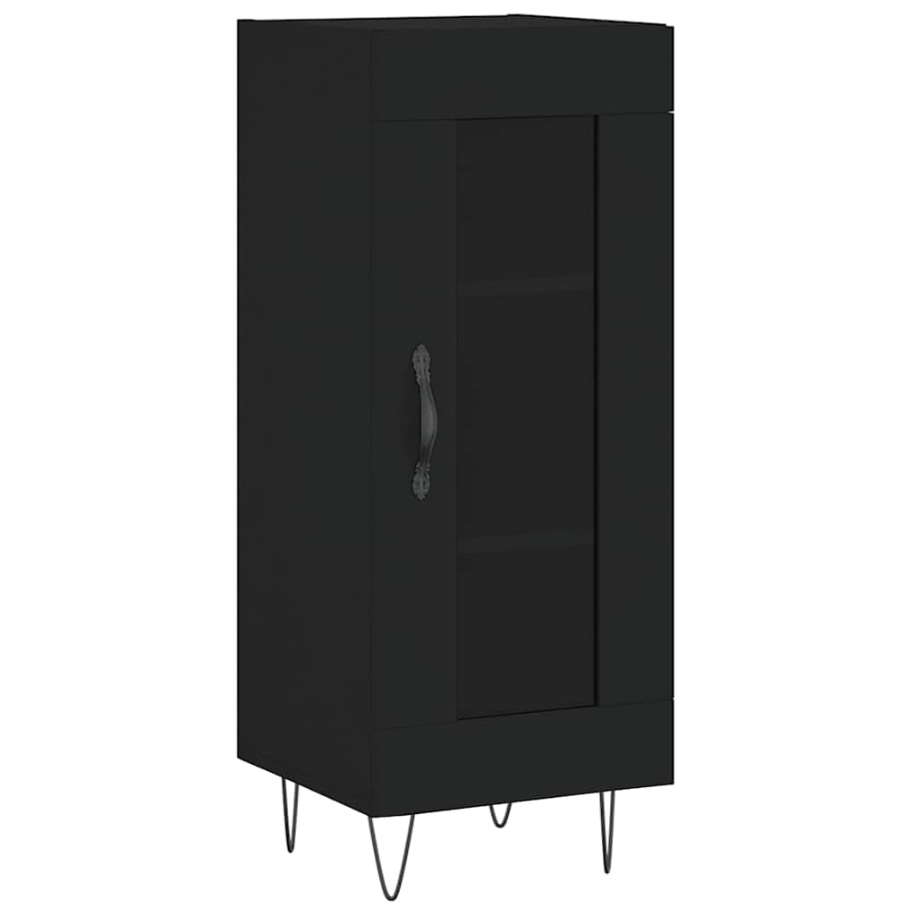 Aparador negro de diseño minimalista cómoda de madera con vitrina y patas metálicas salón