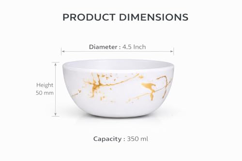 Image of Ariya 4.5 Inch Melamine Soup Bowls Set of 4 (350 ml) | White /Gold | Serving Bowls for Soup, Salad, Noodles, Pasta, Oatmeal | Durable & Stylish Dinnerware for Daily & Special Use