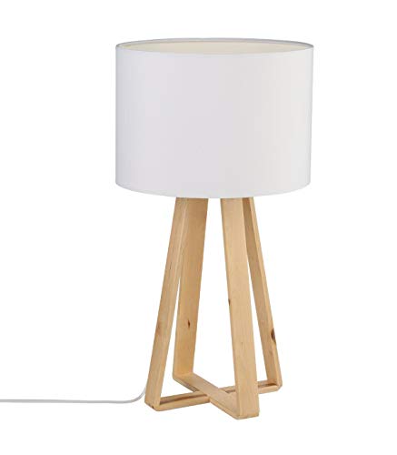 Lampe à poser avec pied en bois naturel - Style Nordique - Coloris BLANC