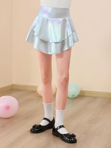 Image of Haloumoning Girls Metallic Skater Skort Kids Shiny Scooter Skirt 4-14 Years | High Waisted, Dance Skorts