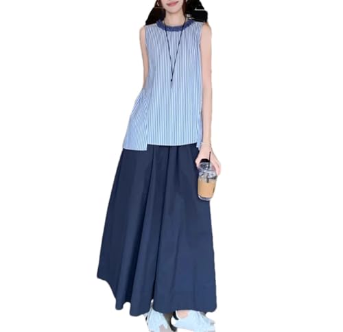 Ensemble 2 pièces femme jupe et chemise rayée sans manches