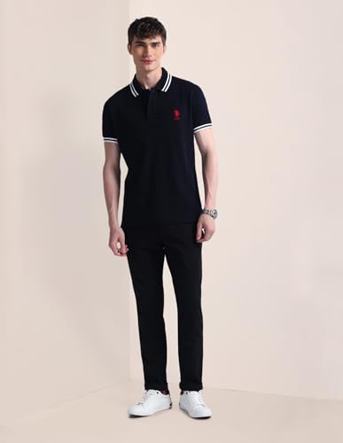 Image of U.S. Polo ASSN. Solid Slim Fit Polo T Shirts for Men - 100% Cotton, Half Sleeves Mens Tshirt