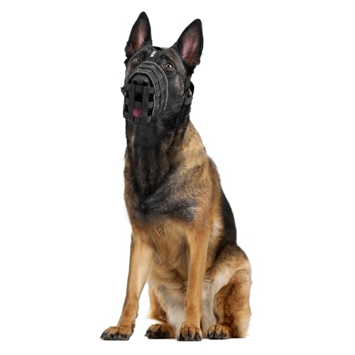 OneTigris Maulkorb für Hunde, Leicht und Weich Maulkorb füttern und Trinken erlaubt, Für das Sozialisierungstraining, Atmungsaktive Haustier Maske, Klettverschluss, schützt vor Bellen & Beißen (XXL)