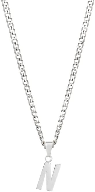 TWISTED PENDANT Alphabet Initial Necklace For Women & Men 3mm Thick & 22 Inch Long Cuban Chain Stainless Steel Silver & 18k Gold Plated Chain