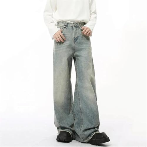 Men's Jeans Washing Solid Color Wide Leg Denim Pants Straight Loose Jeans2