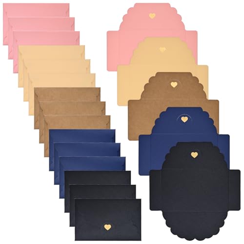 Sobres para invitación de 4x6 con sello corazón dorado retro y tarjetas de regalo coloridas