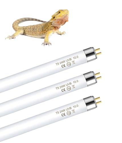 MouMouPurr 3 Pack T5 10.0 UVB Reptile Light Bulb 24W 22 Inch - UVA/UVB Lamp for Bearded Dragons, Chameleons, Turtles, Tortoises & Lizards - Desert & Tropical Reptiles
