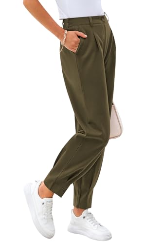 CFLONGE Women's Summer High Waisted Pants Casual Ankle Length Work