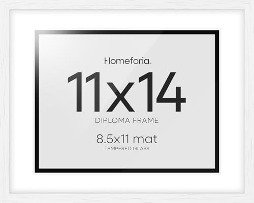 Image of Homeforia 11x14 White Diploma Frame, High End White Oak 11 x 14 Certificate Wood Frames with Mat 8.5x11, 14x11 Wooden Document Matted Frame, Award Graduation Frames, Tempered Glass, Wall Kit, Set of 3