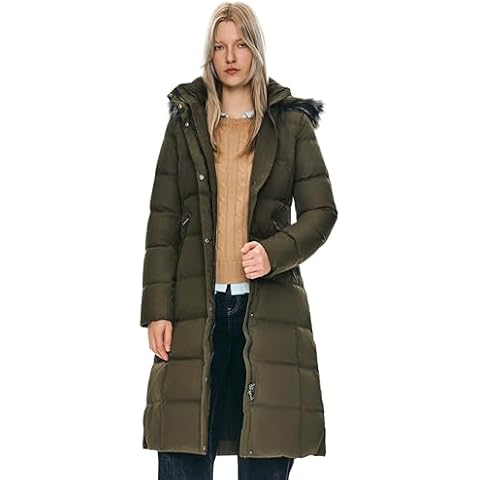 Orolay Women's Quilted Down Jacket Winter Long Coat Hooded Stand Collar Parka Green M Cover