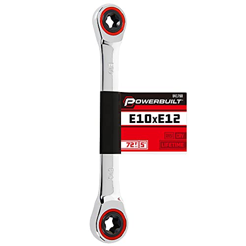 Image of Powerbuilt E10 /E12 Ratcheting Double Box-End E-Torx E-Star Wrench, 72-Tooth Ratcheting Wrench with 5-Degree Swing for Tight Spaces - 641760