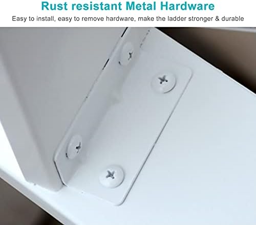 Milky White Wooden Bunk Bed Ladder - 44cm Wide Heavy Duty Adjustable RV Step Ladder for Dormitory & Attic Beds - Easy Setup, Sturdy Design for Safe Access