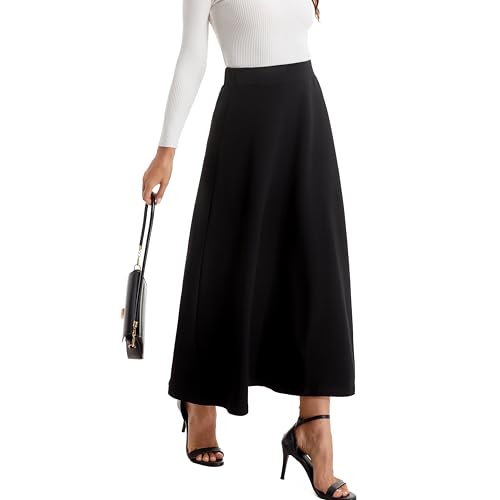 Womens Fall Winter Elastic Waist Long Skirts A Line Ankle Length Vintage Skirt4