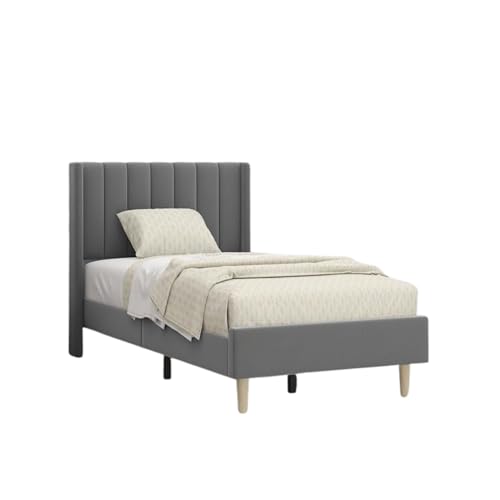 Image of Modern Upholstered Single Size Bed Without Storage | Single Size Bed for Bedroom with Headboard | Palang Furniture for Guest Room, Hotels and Home | Grey, (Grey)